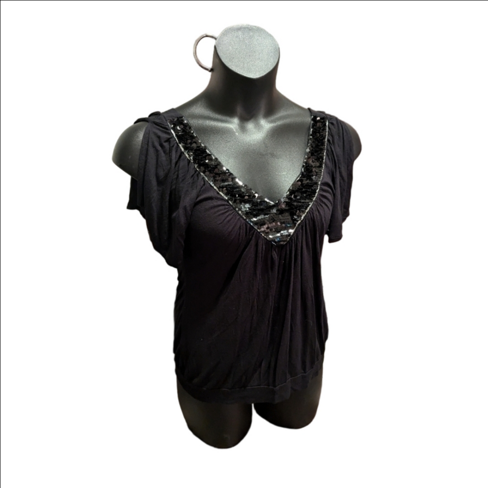 Moncheri‎ Black sequin off shoulder top size large